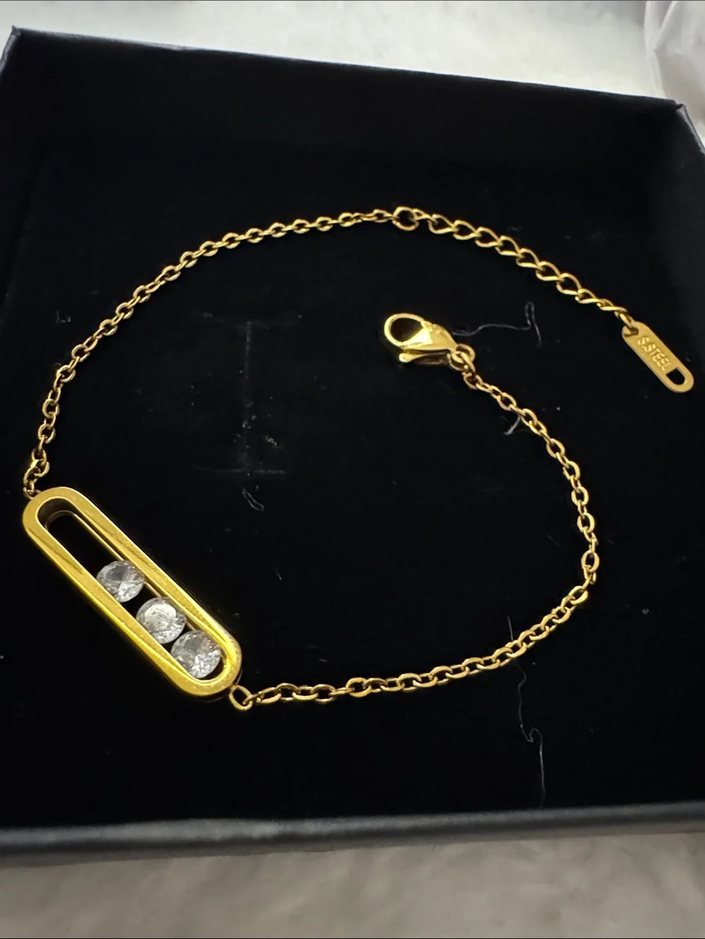Gold-Tone Stainless Steel Bracelet with Clear Stones